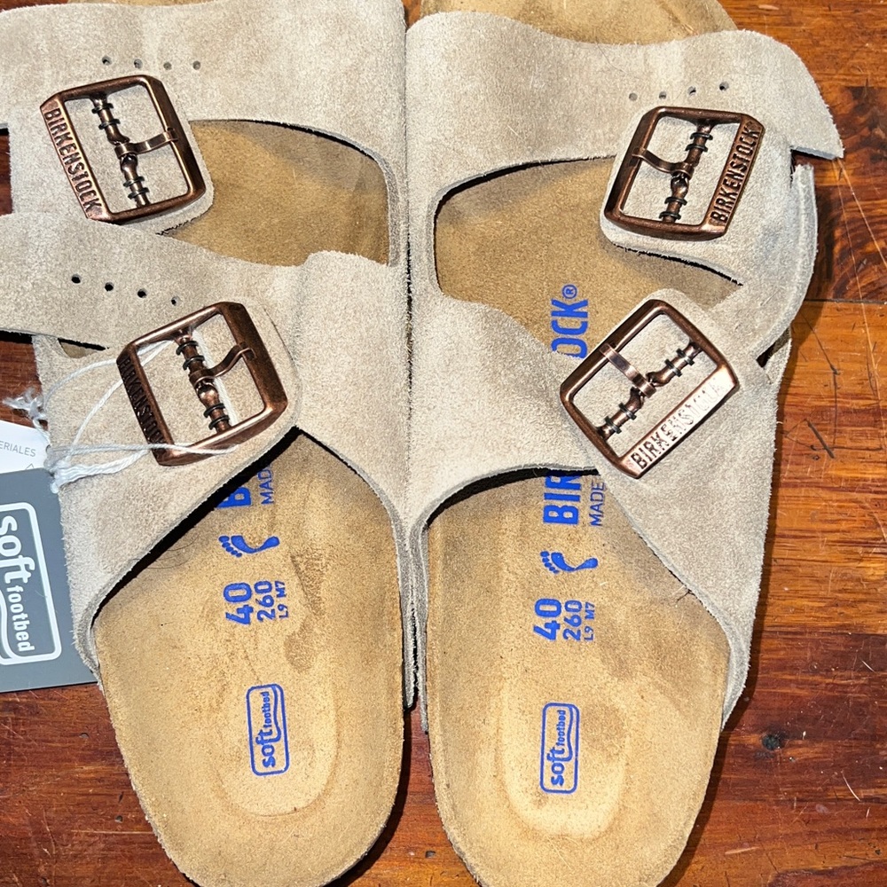Birkenstock Arizona tan suede NIB size 40 narrow A/B